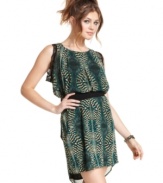 Spirited and artsy, with its earthy colors and lace trims, Jessica Simpson's high-low dress makes a splash in the most elegant way.