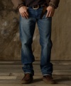 Inspired by an authentic Western spirit, the staple straight-fitting Traverse jean gets a timeworn update with a high-contrast, hand-sanded wear pattern and crackled whiskers for a vintage feel.