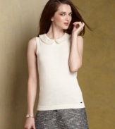 Be a lady in Tommy Hilfiger's sleeveless top - the pearlized embellishment at the collar recalls vintage glamour!
