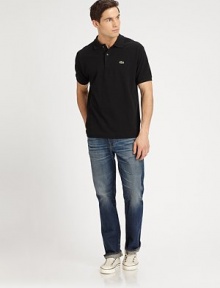 A weekend style staple that never goes out of style, this slim-straight silhouette is detailed with heavy whiskering, distressing and fading in the leg for a rugged, well-worn effect.Five-pocket styleInseam, about 33CottonMachine washMade in USA A weekend style staple that never goes out of style, this slim-straight silhouette is detailed with heavy whiskering, distressing and fading in the leg for a rugged, well-worn effect.Five-pocket styleInseam, about 33CottonMachine washMade in USA
