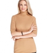 Keep cozy in this chic turtleneck sweater featuring short sleeves and a ribbed look, from Charter Club's petite collection.