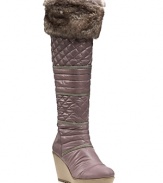 Fight the freeze in elevated style with these quilted wedge boots, accented with soft faux fur. By GUESS.