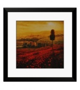 Steve Thoms' Shades of Poppies sets a romantic tone in any room. Cheery red poppies cover the hillside, cast in the warm, golden rays of a setting sun. A simple black frame complements any decor.