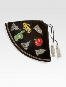 EXCLUSIVELY AT SAKS. A glittery tree skirt in soft velvet with hand-embroidered symbols of the city that never sleeps, from renowned designer Sudha Pennathur. HandcraftedVelvet with bead embroidery30 diam.Dry cleanImported