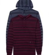 Trendy knit hoodie by Univibe with unique fine and solid stripes. Makes a great gift.