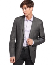 This blazer from Marc Ecko works your uptown meeting with downtown-lounge style. Dressed up or down, it's versatility is unmatched. This blazer from Marc Ecko works your uptown meeting with downtown-lounge style. Dressed up or down, it's versatility is unmatched.