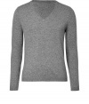 Everyday essential knitwear gets a cool modern redux in Closeds heather grey cashmere pullover - V-neckline, long sleeves - Modern slim fit - Pair with everything from broken-in jeans to chic tailored trousers