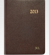 The ideal social agenda, featuring month-at-a-view and week-at-a-view pages, daily note pages plus maps, travel and holiday information.Hand-crafted, Smyth-sewn goatskin leather coverGilt-edged acid-free creamy white paperAbout 5½W X 7½HMade in USA