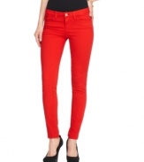 GUESS? jeans makes it red hot with a pair the color of the spiciest chili pepper! The skinny fit and ankle-cropped length gives them a touch of retro appeal.