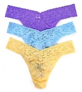 A soft stretchy lace original rise thong with a thick signature lace waistband in new fashion colors!