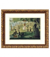Among his most famous works in the pointillist style, A Sunday Afternoon on the Island of La Grande Jatte by Seurat brings a piece of art history into your home. A narrow gold frame with gray patina and sculpted florals makes a sophisticated statement.