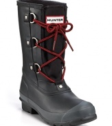 Rugged laces bind winter-perfect canvas and rubber on Hunter's bold, cold-weather boots.