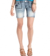 Awesome pocket stitching plus an extreme fade make these denim shorts from Dollhouse perfectly bold!