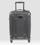 A sleek and lightweight travel piece is constructed in triple-layered polycarbonate with four wheels for easy maneuverability. A spacious interior and several pockets keeps everything neatly and easily organized. Zip-around closure with TSA-access locks Aircraft-grade telescoping handle Wide, smooth-rolling wheels 17W X 25H X 11½D Imported