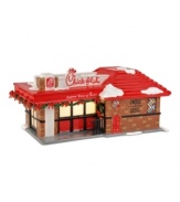 Forget turkey, ditch the roast beef. This holiday, everyone will gather 'round for a very festive fast-food Christmas at the original home of Chick-fil-A. Red bows, green garland and bright white snow make the irresistible collectible that much more merry. From Department 56.