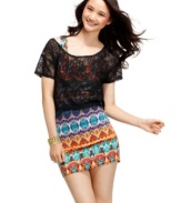A crochet overlay adds a bit of dark magic to the brightest -- and funnest -- dress of all! From Belle Du Jour!