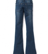 These go-to Aqua jeans boast a trend-right skinny silhouette and a slight retro flare at the ankle with whiskered detailing for that lived-in look.