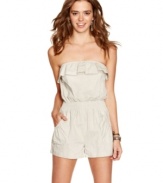 Planet Gold adds whimsy to the safari look, integrating a cute ruffle to a romper that's girlishly utilitarian!