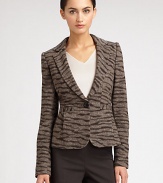 Elongated lapels and subtle pleats shape this chic animal-patterned jacket.Notched lapelsLong sleevesButton closureWelt pockets with pleatsBack ventFully linedAbout 21 from shoulder to hem73% wool/17% polyamide/10% silkDry cleanMade in Italy of imported fabricModel shown is 5'11 (180cm) wearing US size 4. 