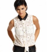 A faux-leather collar plus dainty lace create the chicest interplay of tough and sweet on this top from Material Girl.