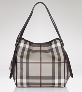 This modern tote in Burberry's iconic check makes a chic statement work or weekend.