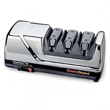 This professional electric knife sharpener is another sharpening breakthrough. It incorporates conical 100% diamond coated disks in Stages 1 and 2 and a revolutionary stropping/polishing disk in Stage 3. In just seconds, an edge of unprecedented sharpness and durability is obtained on fine edge (straight edge) and serrated knives. The flawless, highly polished fine edge can be customized to suit the cutting task. High precision elastomeric angle guides eliminate all guesswork. This professional electric knife sharpener is another sharpening breakthrough. It incorporates conical 100% diamond coated disks in Stages 1 and 2 and a revolutionary stropping/polishing disk in Stage 3. In just seconds, an edge of unprecedented sharpness and durability is obtained on fine edge (straight edge) and serrated knives. The flawless, highly polished fine edge can be customized to suit the cutting task. High precision elastomeric angle guides eliminate all guesswork.