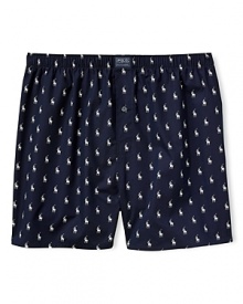Polo Ralph Lauren polo player print cotton boxers. Comfortable, printed, woven 4-panel cotton boxers with all over polo player print. Polo Ralph Lauren polo player print cotton boxers. Comfortable, printed, woven 4-panel cotton boxers with all over polo player print.