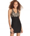Lace and sequins add delicate elements to this smoldering halter dress from Trixxi!