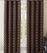 Get in the ring. The Ringo window panel gives your room a chic, contemporary look with an allover circle pattern and tonal stripes. Grommet top.