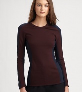 Fitted crewneck with contrast panels that create a shadow-like, colorblock effect. CrewneckLong sleeves72% viscose/23% polyamide/5% elastaneDry cleanImported of Italian fabricModel shown is 5'10 (177cm) wearing US size 2.