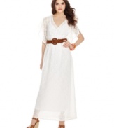 Display your preference for effortlessly chic design with this belted, maxi dress from Urban Hearts! A gorgeous, crochet overlay creates totally ethereal style!