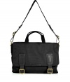 A cool choice for the office or busy days around town, Marc by Marc Jacobs messenger bag is as practical as it is chic - Front flap with buckled straps, double top handles, adjustable buckled crossbody strap, tonal leather trim, back pocket with press closure, top zip closure, inside zippered back wall pocket, two front wall slot pockets - Sling across for work, school or chic city weekends