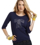 Tommy Girl's solid knit top is embellished with a blinged-out bow for a casually-chic look. Slide on bright, fingerless gloves for a truly fashion-forward ensemble!