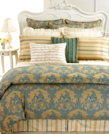 A feminine, ruffled flange brings a touch of romance to the La Caravane sham. Featuring a creamy, off-white hue accented by subtle stripes. A feminine, ruffled flange brings a touch of romance to the La Caravane sham. Featuring a creamy, off-white hue accented by subtle stripes.
