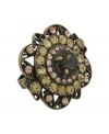 Perfect for the vintage shopper who loves a fabulous find. City by City's antique-themed ring features an intricate geometric pattern adorned with jonquil and chocolate-colored cubic zirconias (6-5/8 ct. t.w.). Crafted in brass tone mixed metal. Sizes 5, 6, 7, 8 and 9.