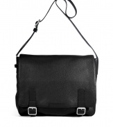 Perfect for work, travel or play, this textured leather messenger from Marc by Marc Jacobs is versatile and stylish - Classic messenger style, front flap with dual-buckle closure, adjustable shoulder strap, back snap pocket, internal zip pockets - Pair with work-ready staples