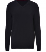 Polished, streamlined staples are a great way to anchor your wardrobe, and Hugos black cotton-blend pullover is classically chic start - V-neckline, long sleeves, fine ribbed trim - Slim, straight silhouette - Versatile and elegant, the perfect compliment to chinos, jeans or dress trousers