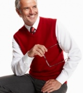 Add a finishing touch of luxury to upgrade any outfit with this lightweight cashmere sweater-vest from Club Room.