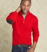 This Tommy Hilfiger fleece has a warm cozy feel and elbow patches for a stylish personality.