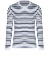 With a nautical mix of white, navy and blue, Vinces cotton crewneck is a timeless choice perfect for city and seaside looks alike - Round neckline with fine ribbed trim, long sleeves - Slim fit - Wear with jeans and loafers, or cargo shorts and flip-flops