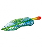 A beautiful statement piece for the dinner or coffee table, this vibrantly hued and textured leaf sculpture from Kosta Boda glistens in solid art glass.