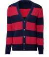 Add preppy-cool flair to your daytime look with this striped cardigan from Closed - V-neck, all-over stripe pattern, front button placket, ribbed cuffs and hem - Pair with chinos, a long sleeve tee, and trainers