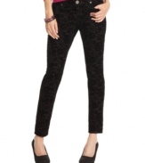 An intricate floral-print adds deep texture to these five-pocket-style skinny pants from Freestyle!