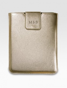 Stylish protection for your iPad or iPad 2, handcrafted in sleek leather with chamois lining to securely hold the unit in place. Chamois liningLeather8½ X 10Handmade in USAFOR PERSONALIZATION Select a quantity, then scroll down and click on PERSONALIZE & ADD TO BAG to choose and preview your personalization options. Please allow 2 to 3 weeks for delivery. Stylish protection for your iPad or iPad 2, handcrafted in sleek leather with chamois lining to securely hold the unit in place. Chamois liningLeather8½ X 10Handmade in USAFOR PERSONALIZATION Select a quantity, then scroll down and click on PERSONALIZE & ADD TO BAG to choose and preview your personalization options. Please allow 2 to 3 weeks for delivery.