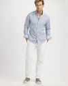 Ticking stripes give this cool cotton shirt a relaxed look, just made for weekends and travel.Button-down collarButton frontChest pocketLong sleeves with button cuffsShirttail hemCottonMachine washImported