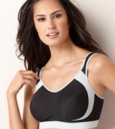 Support with a shape. The sectioned cups of this extreme control sports bra by Anita offer a feminine silhouette for fierce workouts. Anita Style #5527