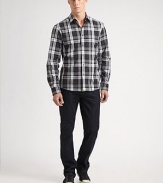 Easy, go-anywhere appeal with contrast checks in lightweight cotton. Buttonfront Cotton Machine wash Imported 