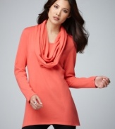 Style&co. gives you the look of two pieces with the ease of one: this asymmetrical hem petite tunic has a built-in infinity scarf for a perfectly-accessorized outfit! (Clearance)