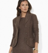 Our chic shawl-collar petite cardigan is designed in a cozy cashmere-and-wool herringbone for stylish heritage appeal.