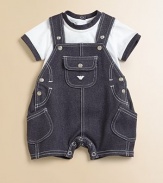 Charming shortall in soft denim with bold snaps